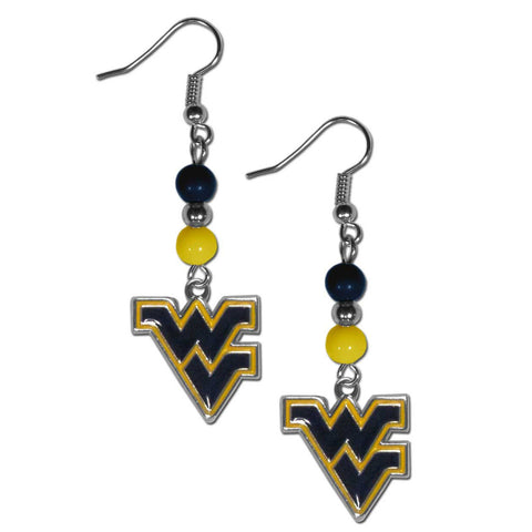 W. Virginia Mountaineers Fan Bead Dangle Earrings