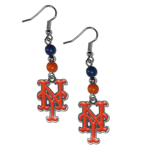 New York Mets Fan Bead Dangle Earrings