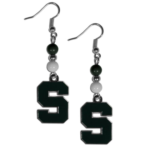 Bead Dangle Earrings - Michigan St. Spartans Fan Bead Dangle Earrings