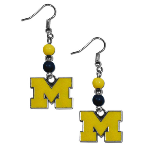 Bead Dangle Earrings - Michigan Wolverines Fan Bead Dangle Earrings