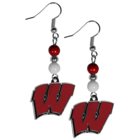 Bead Dangle Earrings - Wisconsin Badgers Fan Bead Dangle Earrings